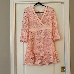 NWT Ted Baker Pink Lace Ruffled Wrap Dress